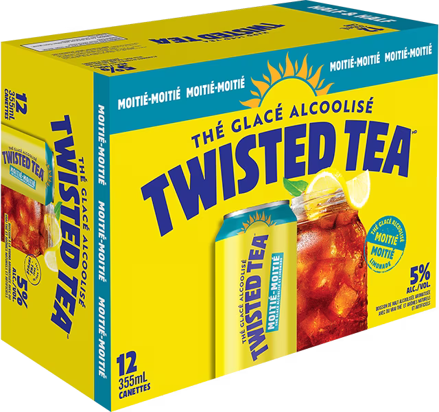 Emballage de 12 canettes de thé glacé alcoolisé Twisted Tea Moitié-Moitié.