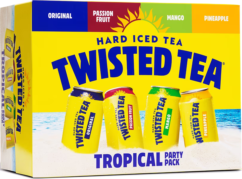 Twisted Tea Party Pack 12-pack with Original, Half & Half, Raspberry, and Peach flavours.