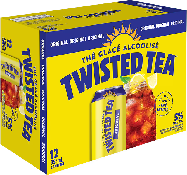 Emballage de 12 canettes de thé glacé alcoolisé Twisted Tea Original.