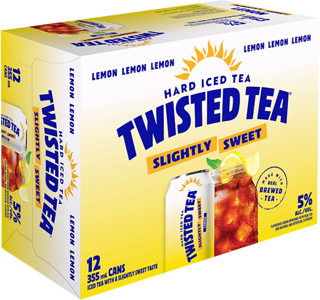 Twisted Tea Slightly Sweet Lemon 12-pack hard iced tea cans.