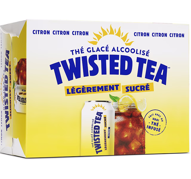 Emballage de 12 canettes de thé glacé alcoolisé Twisted Tea Légèrement Sucré Citron.